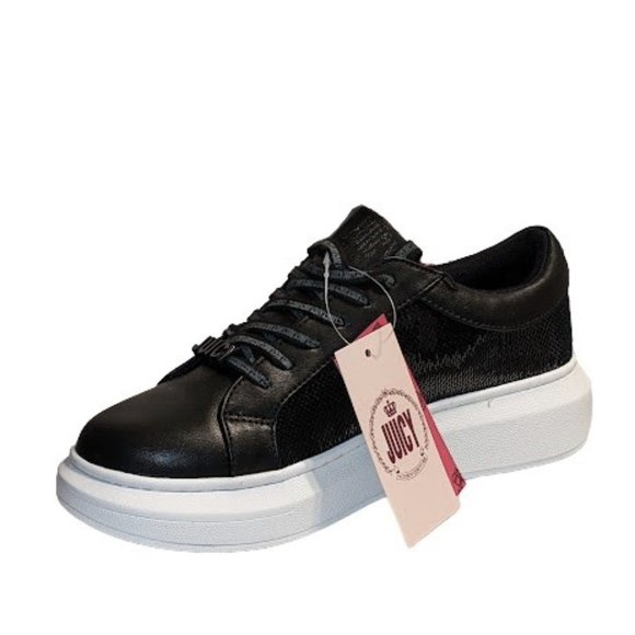 Juicy Couture Delia Womens Black Sequin Bling Lace Up Sneaker Size 8 New in Box - Picture 3 of 13